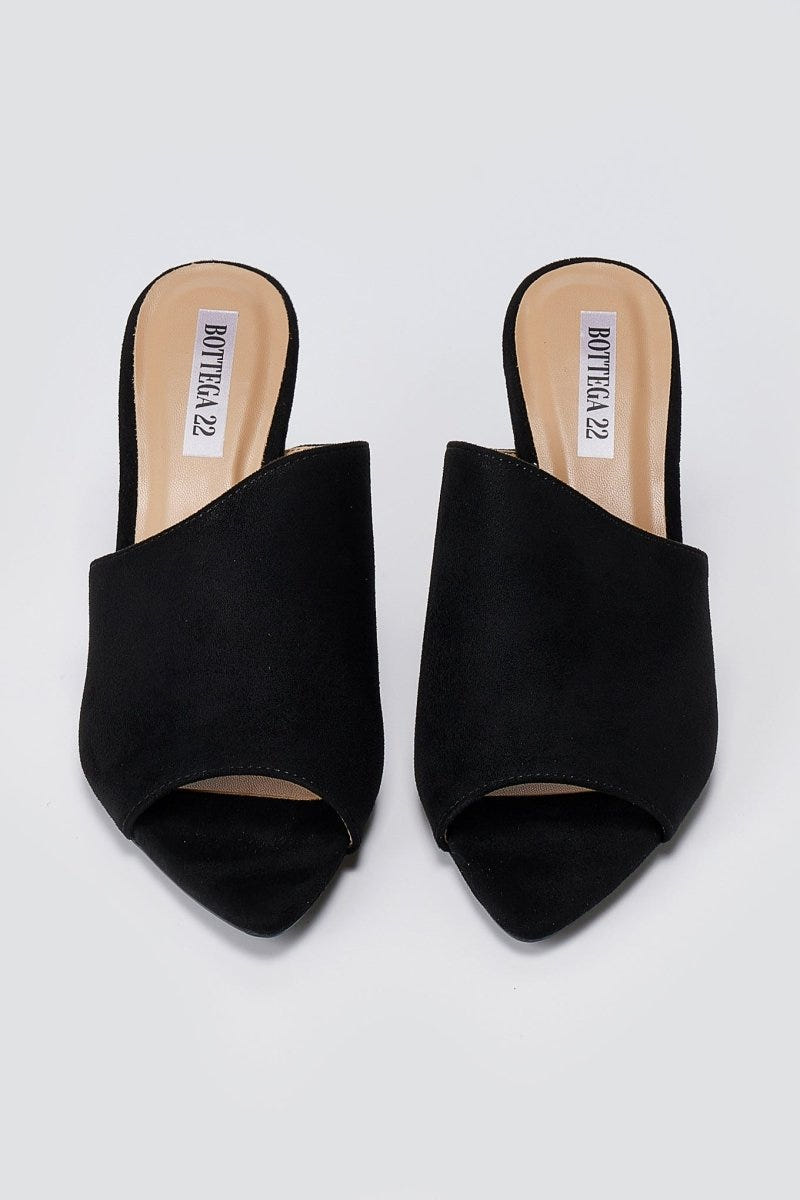 BOTEGGA 22 - Peep Toe Mules Slim Heel - Black Suede