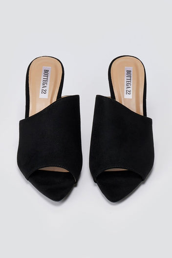 BOTEGGA 22 - Peep Toe Mules Slim Heel - Black Suede