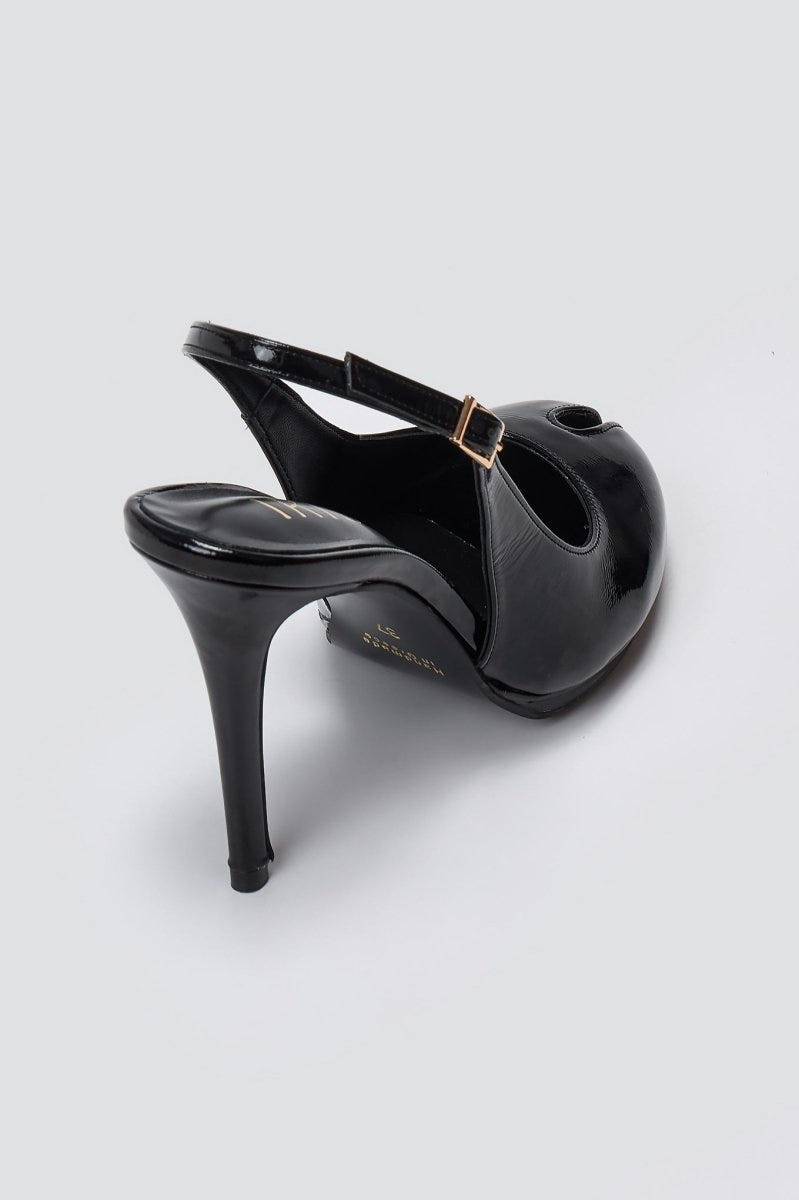 Peep Toe Slingback Heels IRIS - Black Patent - thefashionproject.gr - IRIS