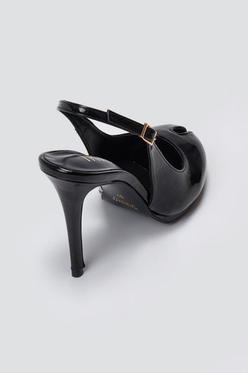 Peep Toe Slingback Heels IRIS - Black Patent - thefashionproject.gr - IRIS