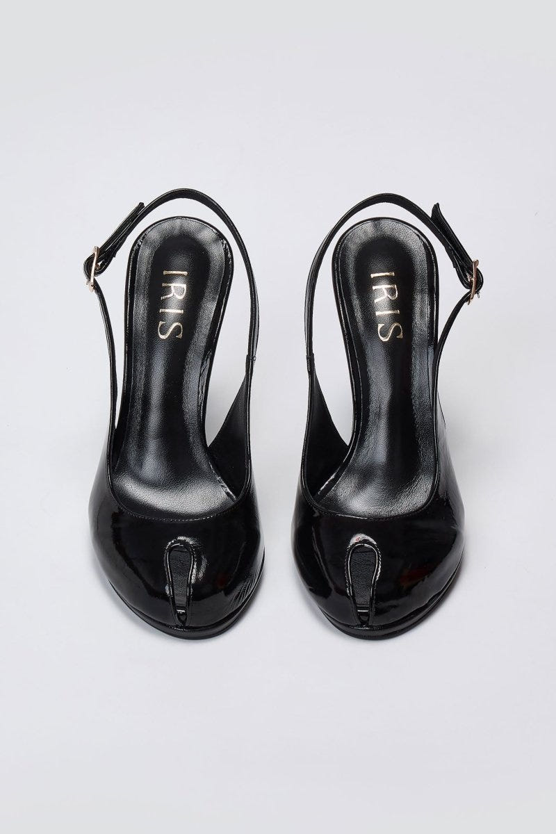 Peep Toe Slingback Heels IRIS - Black Patent - thefashionproject.gr - IRIS