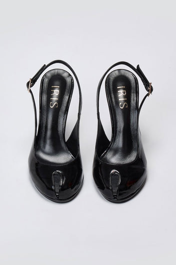 Peep Toe Slingback Heels IRIS - Black Patent - thefashionproject.gr - IRIS
