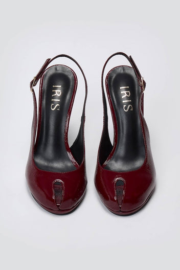 Peep Toe Slingback Heels IRIS - Bordeaux Patent - thefashionproject.gr - IRIS