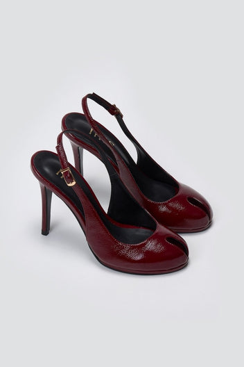 Peep Toe Slingback Heels IRIS - Bordeaux Patent - thefashionproject.gr - IRIS