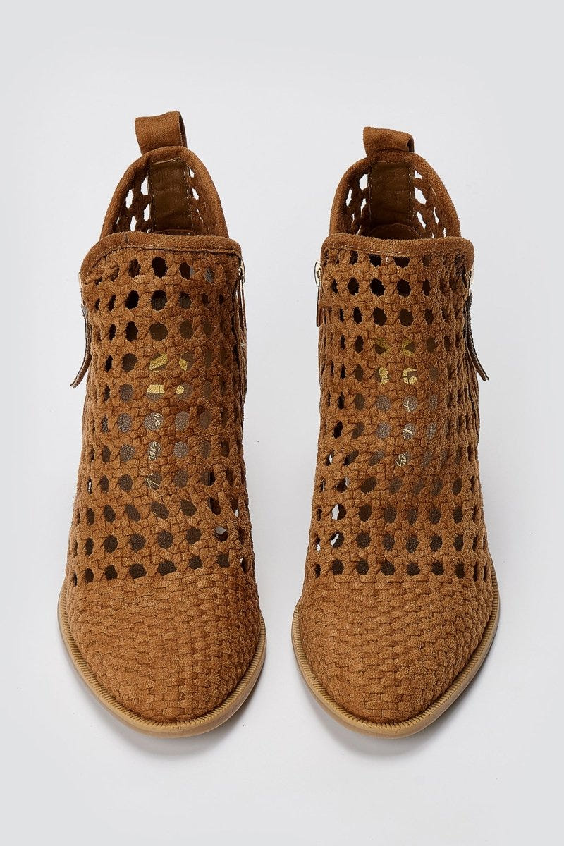 Xti Footwear - Perforated Ankle Boots Block Heel - Camel Suede