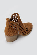 Xti Footwear - Perforated Ankle Boots Block Heel - Camel Suede