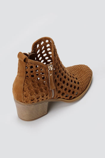 Xti Footwear - Perforated Ankle Boots Block Heel - Camel Suede