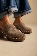 CARMELA - Perforated Clogs Studded Sole - Taupe Matte