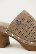 CARMELA - Perforated Clogs Studded Sole - Taupe Matte
