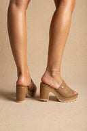 Refresh - Platform Block Heel Mules - Tan Matte