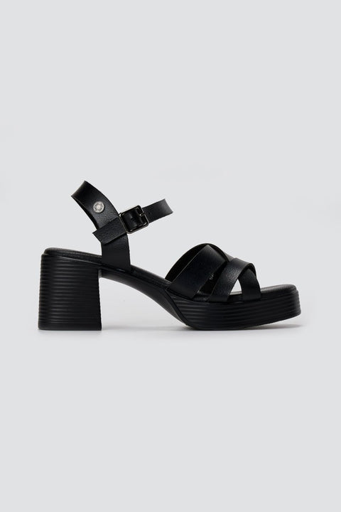 Platform Block Heel Sandals - Black Matte