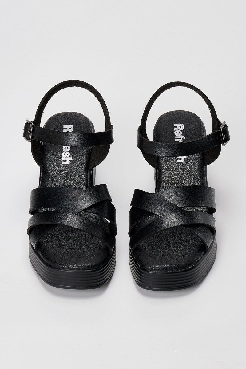 Refresh - Platform Block Heel Sandals - Black Matte
