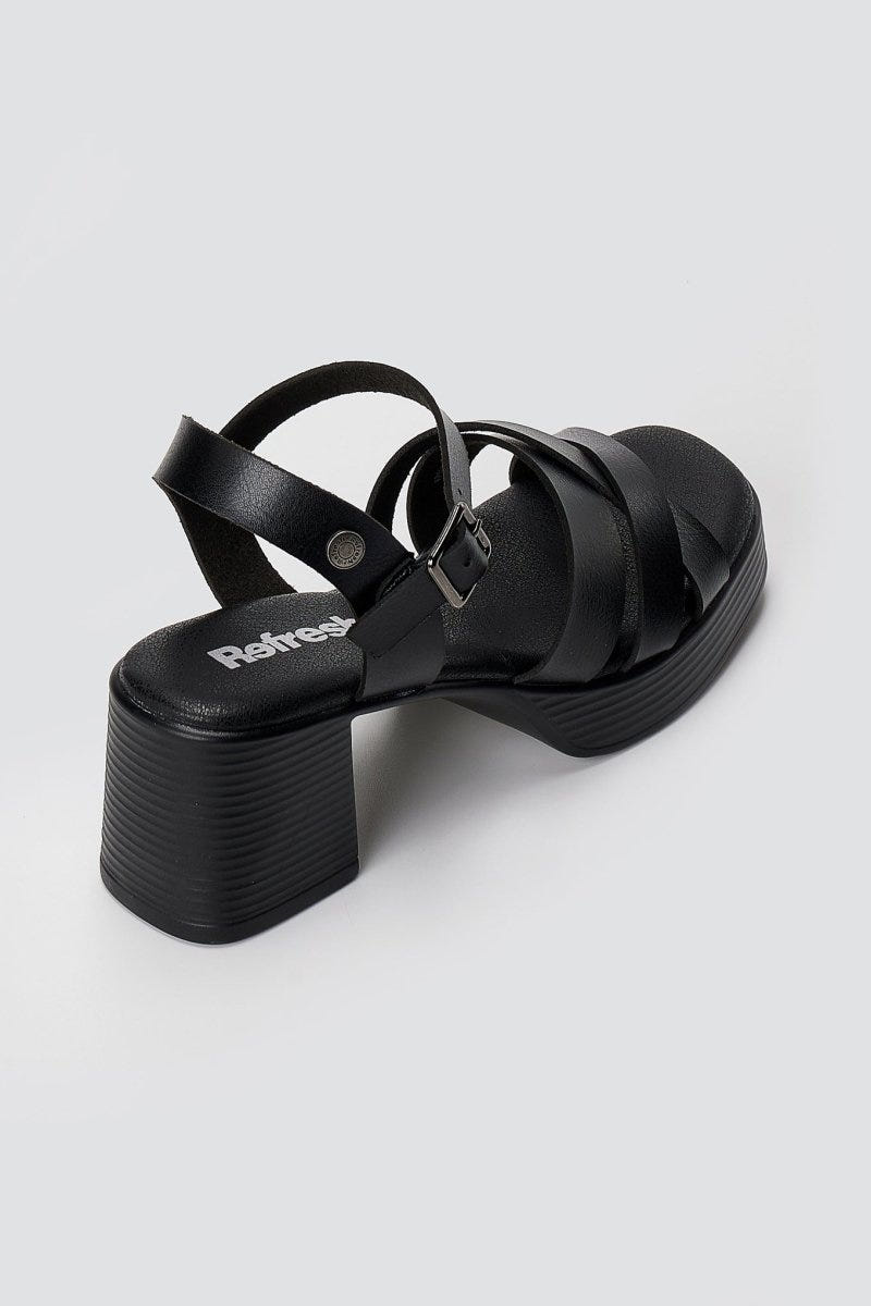 Refresh - Platform Block Heel Sandals - Black Matte