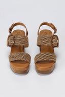 CARMELA - Platform Block Heel Sandals - Camel