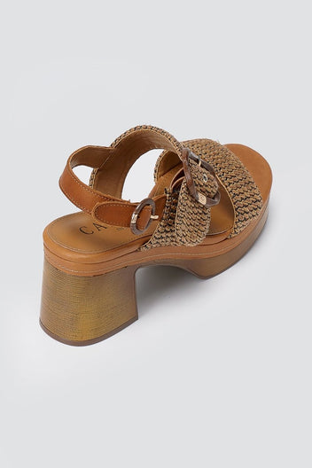 CARMELA - Platform Block Heel Sandals - Camel