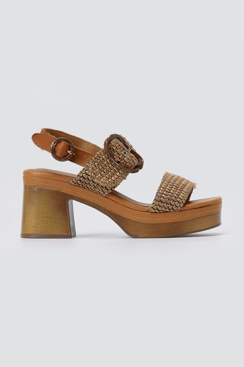 CARMELA - Platform Block Heel Sandals - Camel