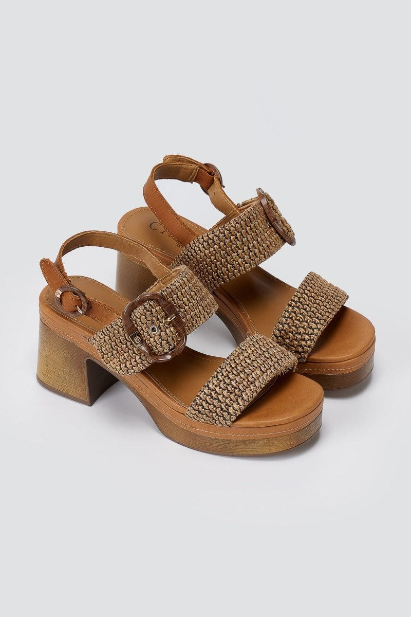 CARMELA - Platform Block Heel Sandals - Camel