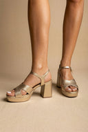 Xti Footwear - Platform Block Heel Sandals - Gold