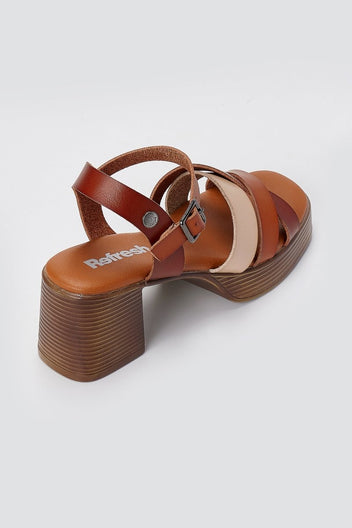 Refresh - Platform Block Heel Sandals - Tan Matte