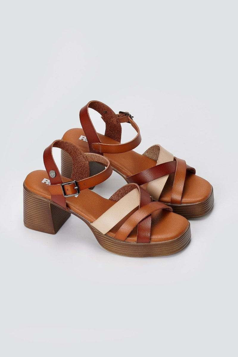 Refresh - Platform Block Heel Sandals - Tan Matte