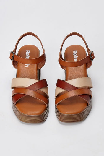 Refresh - Platform Block Heel Sandals - Tan Matte