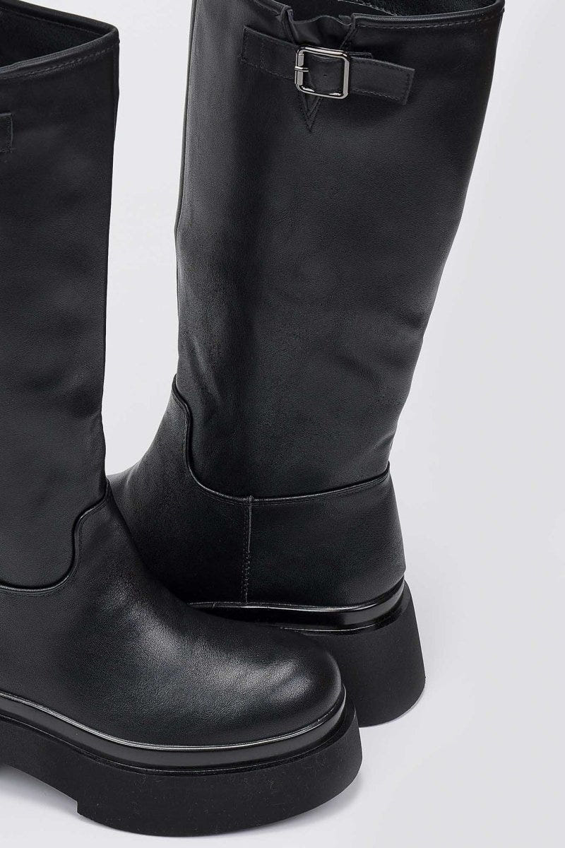 Platform Boots Block Heel - Black Matte - thefashionproject.gr - Stephan