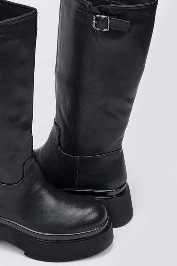 Platform Boots Block Heel - Black Matte - thefashionproject.gr - Stephan