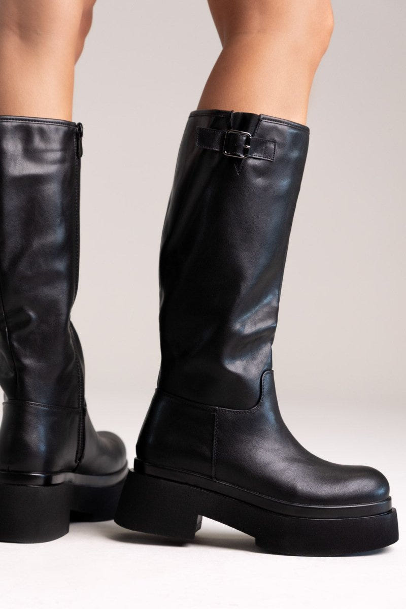 Platform Boots Block Heel - Black Matte - thefashionproject.gr - Stephan