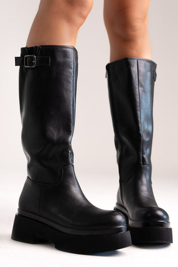 Platform Boots Block Heel - Black Matte - thefashionproject.gr - Stephan