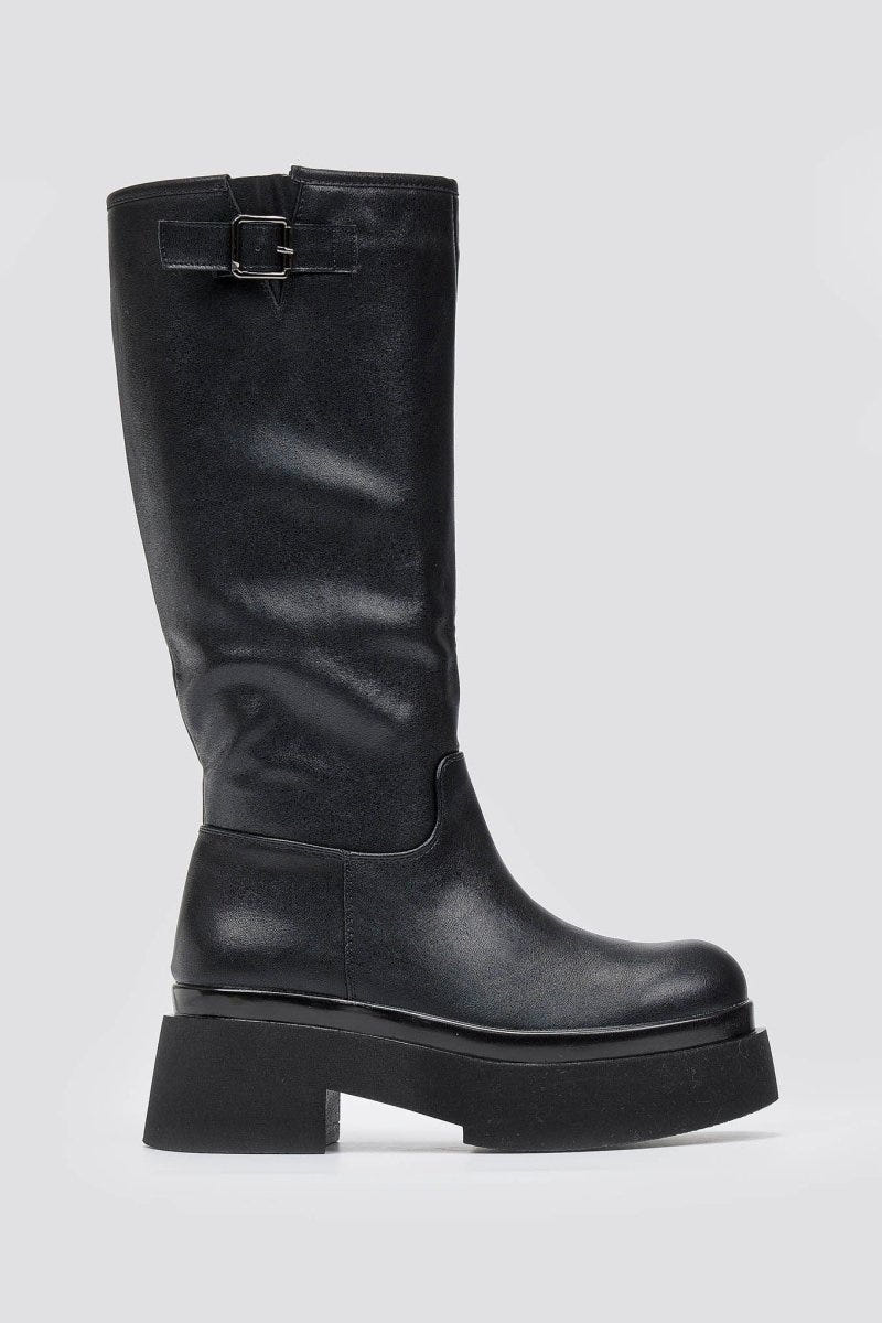 Platform Boots Block Heel - Black Matte - thefashionproject.gr - Stephan