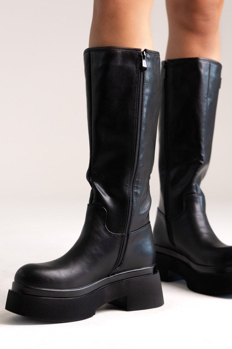 Platform Boots Block Heel - Black Matte - thefashionproject.gr - Stephan