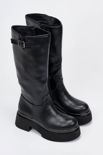 Platform Boots Block Heel - Black Matte - thefashionproject.gr - Stephan