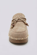 Ideal shoes - Platform Clogs Metallic Studs - Beige Suede