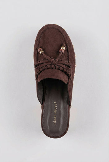 Ideal shoes - Platform Clogs Metallic Studs - Brown Suede
