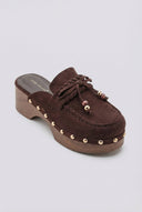 Ideal shoes - Platform Clogs Metallic Studs - Brown Suede