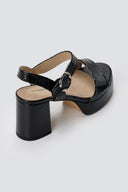 CORINA - Platform Heeled Sandals Snake Print - Black Matte