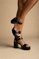 CORINA - Platform Heeled Sandals Snake Print - Black Matte