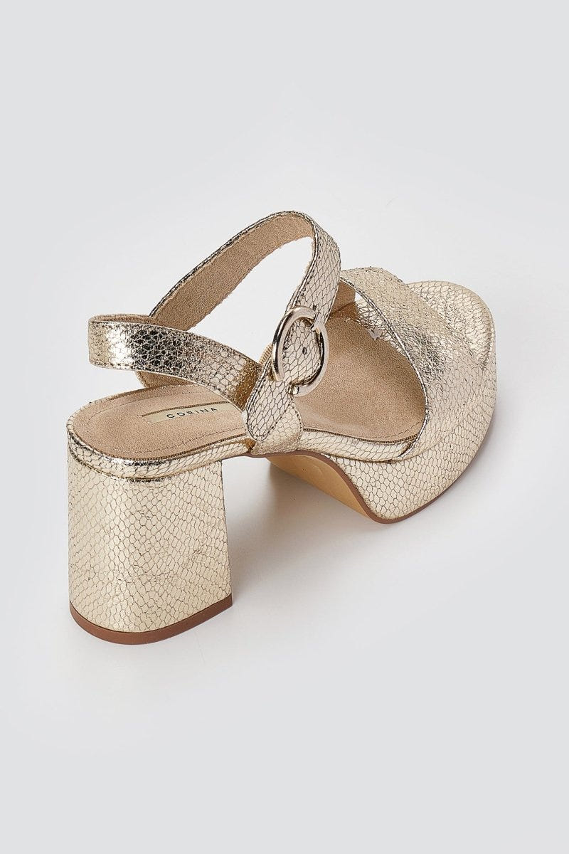 CORINA - Platform Heeled Sandals Snake Print - Gold