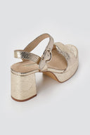 CORINA - Platform Heeled Sandals Snake Print - Gold