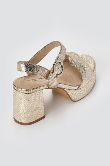 CORINA - Platform Heeled Sandals Snake Print - Gold