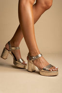 CORINA - Platform Heeled Sandals Snake Print - Gold