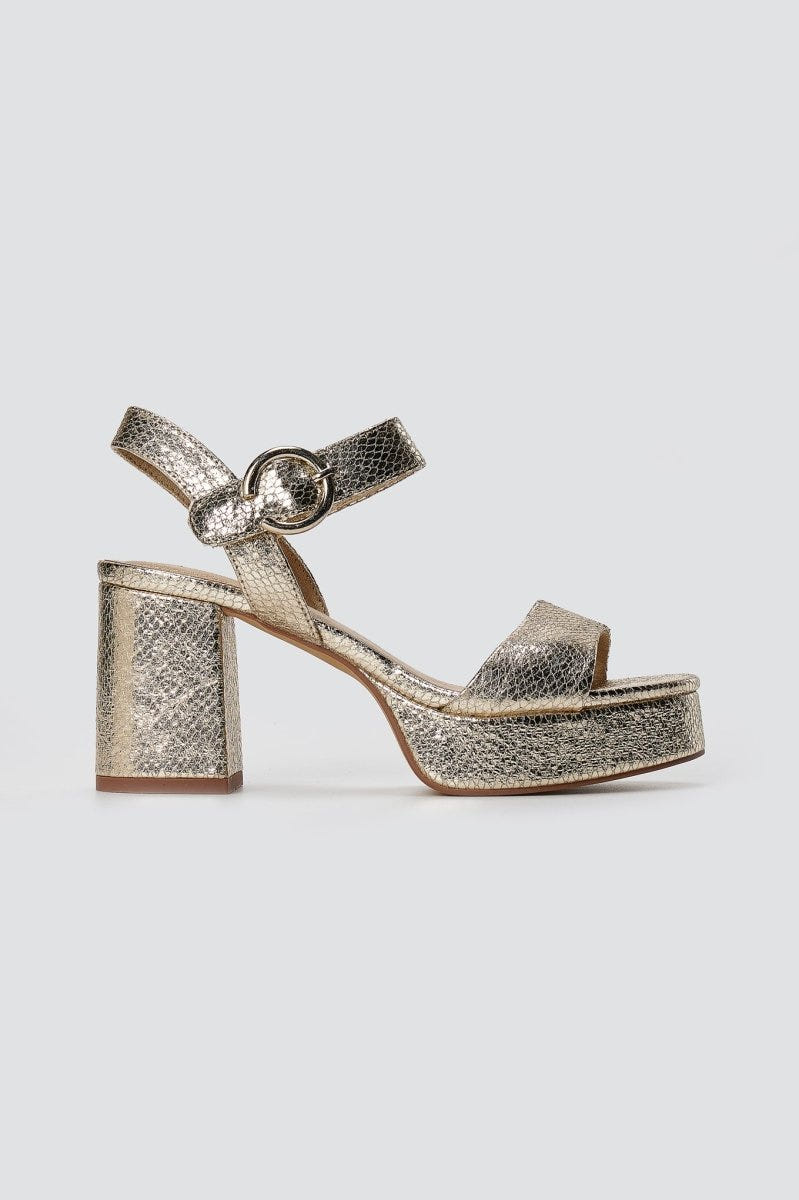 CORINA - Platform Heeled Sandals Snake Print - Gold