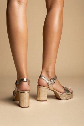 CORINA - Platform Heeled Sandals Snake Print - Gold