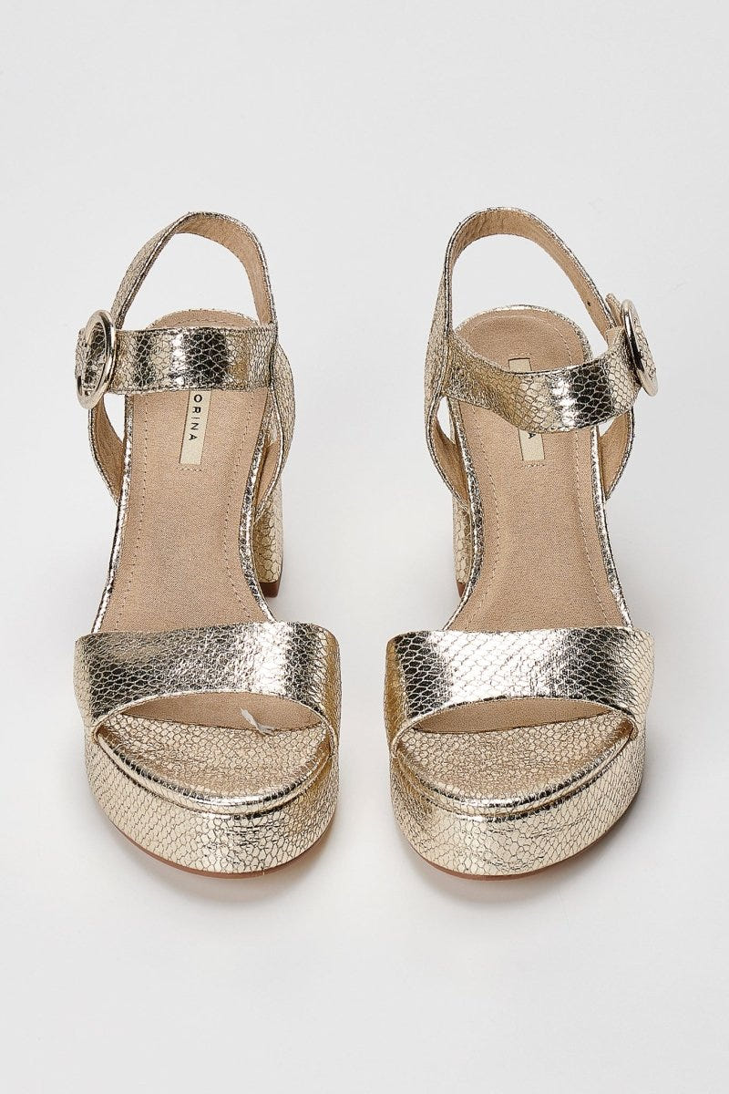 CORINA - Platform Heeled Sandals Snake Print - Gold