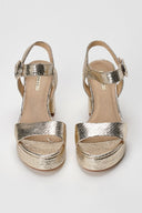 CORINA - Platform Heeled Sandals Snake Print - Gold