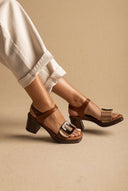 Refresh - Platform Low Heel Sandals Buckle - Tan Matte