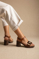 Refresh - Platform Low Heel Sandals Buckle - Tan Matte