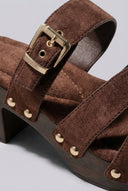 Ideal shoes - Platform Mules Block Heel - Brown Suede