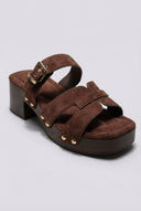 Ideal shoes - Platform Mules Block Heel - Brown Suede