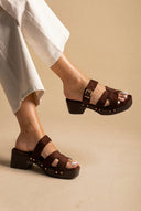 Ideal shoes - Platform Mules Block Heel - Brown Suede
